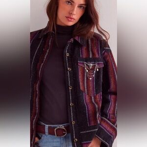 Free People Rainbow Road Shirt We The Free Buttondown Mixed Stripe BlackCombo